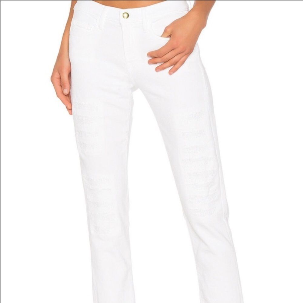 NEW Frame Denim La Boy Raw Edge White Boyfriend Jeans